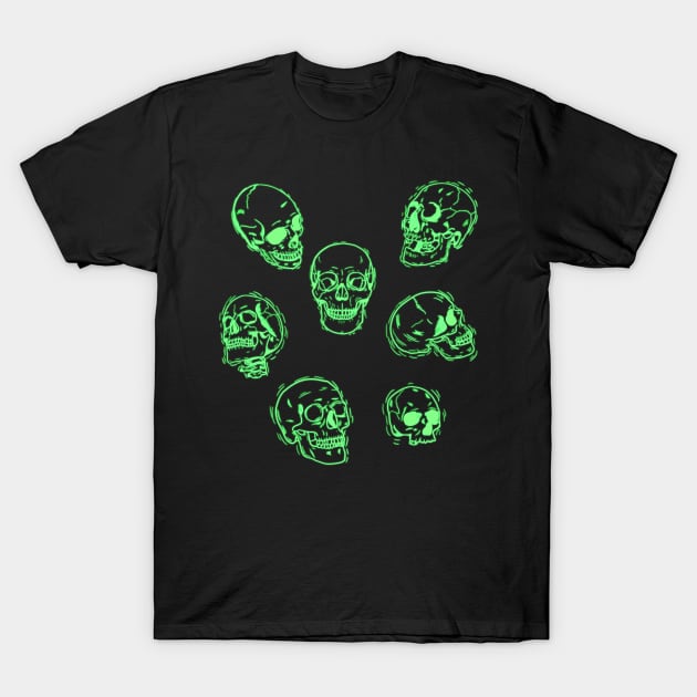 Neon Green Skulls Sketch Study T-Shirt by WiseWitch